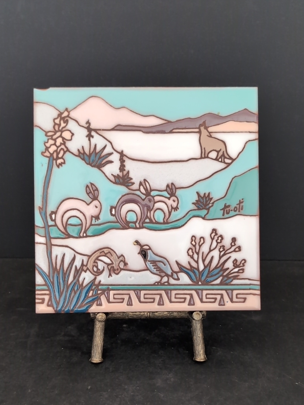 1990 Earth tones South Western Design Kiln Fired/Glazed Decorative Tile.